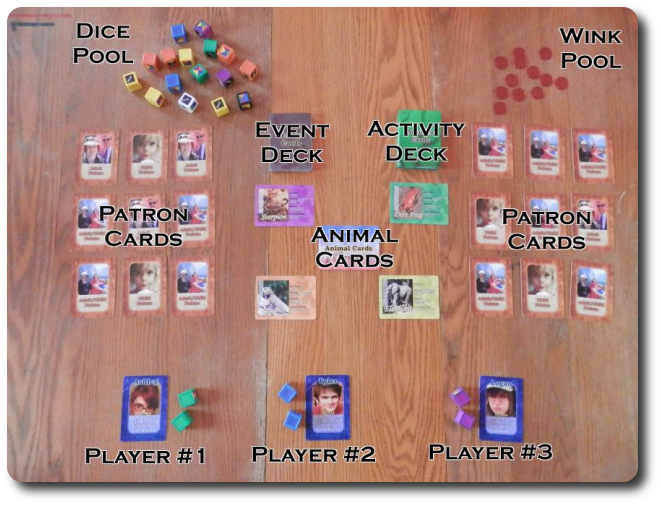 Example of a 3-player game set up