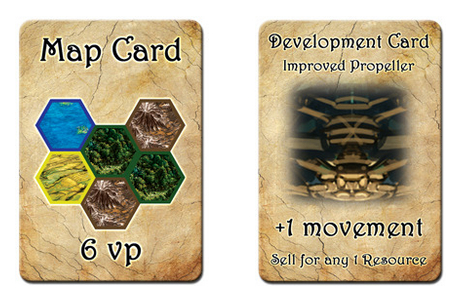 Example Map card on the left and a Development card on the right