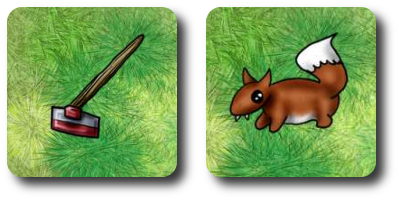 Classic gardening tool on the left, mutant squirrel fox on the right